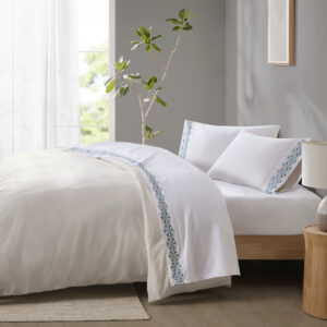 Style your bed with the simple elegance of the Madison Park Embroidered Microfiber Sheets. This solid microfiber sheet set features a beautiful embroidered hem that adds a refined touch and brings a pop of color to your bedroom. Embroidery is featured on the flat sheet and pillowcase hem face side only. The fitted sheet fits mattresses up to 16". Made from ultra-soft microfiber