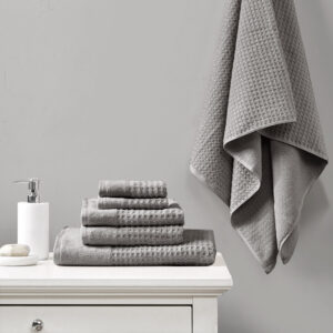 Our Madison Park Spa Waffle Cotton Towel 6 Piece Set provides the perfect textured update to your bathroom decor. This 100% cotton towel set features an all-over waffle combed jacquard design for a rich texture