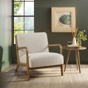 Transform your space with the INK+IVY Novak Mid-Century Modern Armchair. Crafted with a solid wood frame in a natural finish