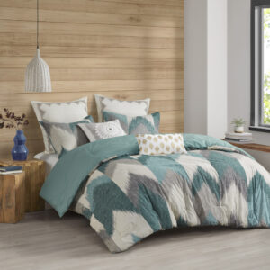 Elevate the beauty and style of your bedroom with the INK+IVY Alpine Comforter Mini Set. This cotton comforter set flaunts a sophisticated ikat chevron print on the face with a solid reverse to create a striking modern and elegant look. The 2 matching shams coordinate with the design of the cotton comforter to complete this dynamic bedding set. This comforter set is OEKO-TEX certified