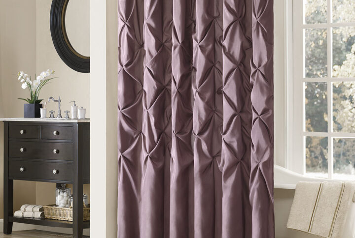 Update your bathroom instantly with the Laurel Shower Curtain. Its soft plum color paired with large tufting creates a contemporary look while adding beautiful texture to your space. Made from 100% polyester polyoni