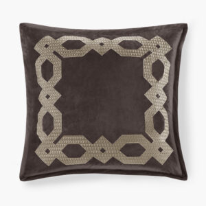 This decorative frame element is derived from geometric shapes and embroidered with metallic yarn using bold stitching lines. The luxurious velvet presents layered and varied color tones from different angles. It is soft to the touch and enjoyable to the eyes.