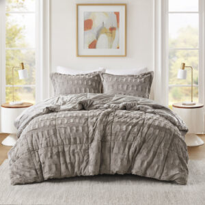 Sleep in the pure softness and comfort of the Madison Park Gia Solid Faux Fur Comforter Mini Set. The ultra-soft comforter flaunts a stylish brushed faux fur on the face that flips to a soft faux mink reverse