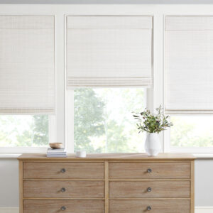 The Madison Park Alden Bamboo Light Filtering Roman Shade offers a natural and eco-friendly update to your home. This cordless roman shade is made from a 100% bamboo woven material with unique variations in color for an organic look and feel; color may soften over time under excess sun exposure. Overlapping bamboo slats provide a light filtering effect and enhanced privacy