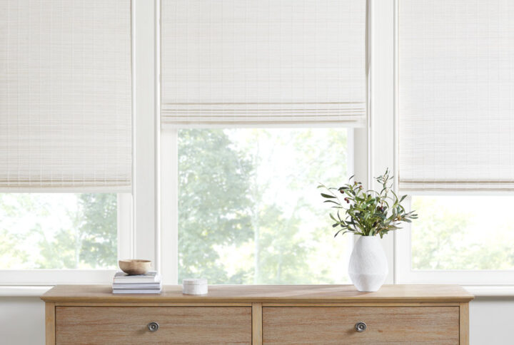 The Madison Park Alden Bamboo Light Filtering Roman Shade offers a natural and eco-friendly update to your home. This cordless roman shade is made from a 100% bamboo woven material with unique variations in color for an organic look and feel; color may soften over time under excess sun exposure. Overlapping bamboo slats provide a light filtering effect and enhanced privacy