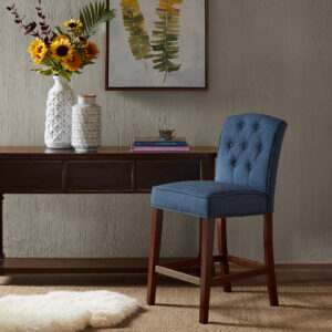 Add a touch of class to your dining decor with the sophisticated Madison Park Marian 26” Tufted Counter Stool. This counter stool uses high-density foam for max comfort that is upholstered in a navy fabric