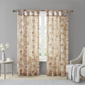 The Madison Park Simone Printed Floral Twist Tab Top Voile Sheer brings a soft and romantic touch to your home decor. This voile sheer curtain panel features a beautiful blush printed floral on a neutral ground for a rich and stylish contrast