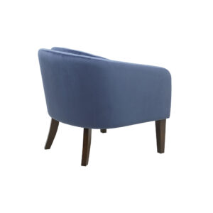 blue velvet fabric with tufted button accents on the rounded back