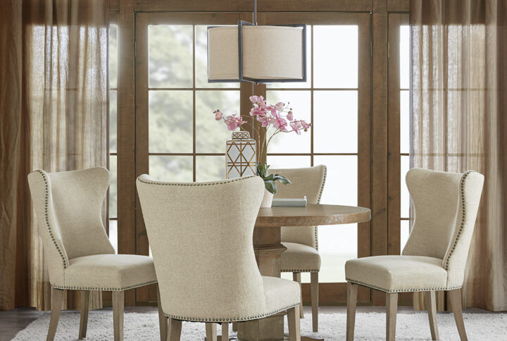 The Madison Park Skylar Dining Side Chair Set introduces a simple elegance to your dining space. Available in a set of two