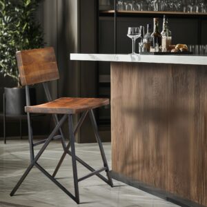 The INK+IVY Trestle Counter Stool brings a ruggedly modern style to your kitchen. Heavy planks of reclaimed distressed wood are mounted on a metal frame