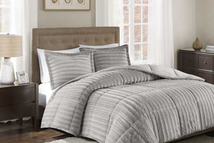 Add glamor and style to your home with the Madison Park Duke faux fur comforter set. Made from a super soft faux fur