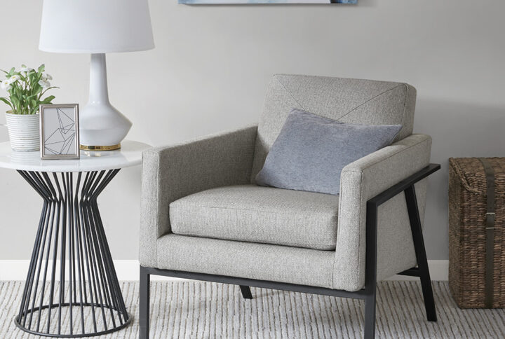 Bring out the beauty of your living space with the Madison Park Brayden Accent Chair. Upholstered in a soft grey fabric