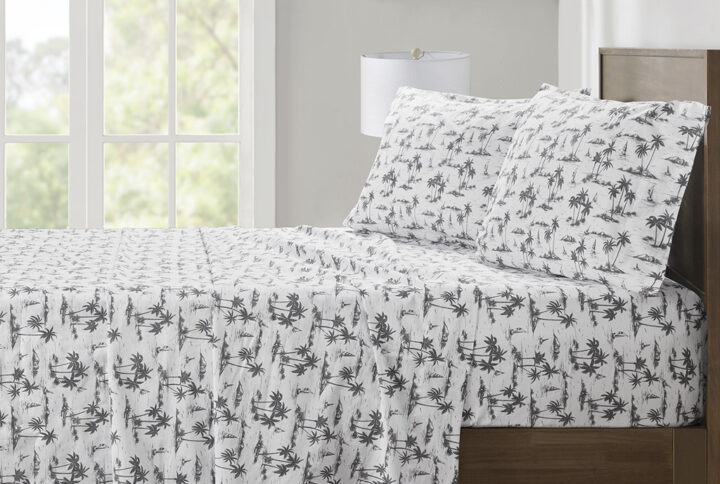 Sleep in year-round breathable comfort with these printed cotton percale sheet set. This ultra-soft feel sheet set is moisture absorbent and features printed designs