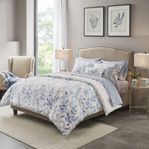 The Madison Park Essentials Sofia Reversible Comforter Set with Sheet Set offers a beautiful update for your entire bed. A botanical print