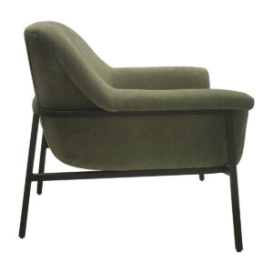 the curved back hugs a gererously cushioned seat with soft high-resilience foam padding. The slender metal legs feature an iron black metal finish to complement the upholstery and complete the contemporary design. The simplified profile and modern styling of this chair provide a polished and sophisticated look for any room in your home.