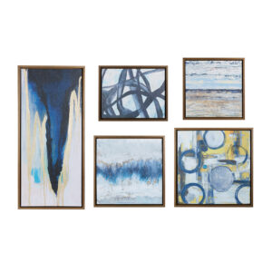 Reinvigorate your space with the Blue Bliss Abstract 5-piece Gallery Framed Canvas Wall Art Set by Artist Blakely Bering. Featuring abstract designs in shades of blue