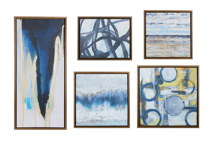 Reinvigorate your space with the Blue Bliss Abstract 5-piece Gallery Framed Canvas Wall Art Set by Artist Blakely Bering. Featuring abstract designs in shades of blue