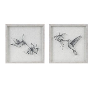 Introducing this Delicate Hummingbird Wall Decor Set from Urban Habitat! With a charming embossed and distressed grey frame