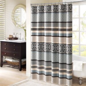 Update your space with the Princeton shower curtain. This polyester jacquard creates character with intricate geometric and damask prints in a mix of grey