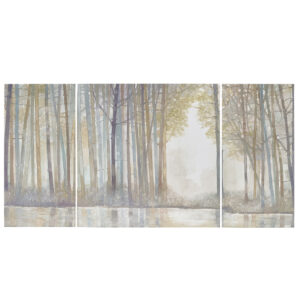 The Forest Reflections Triptych 3-piece Canvas Wall Art Set by Artist Norman Wyatt Jr. brings an enchanting aesthetic to your home. This canvas wall art set features a forest setting and pond