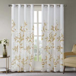 Transform any room with the beauty of our Madison Park Cecily Printed Window Panel. The gorgeous panel flaunts a stunning all over yellow botanical design burned out for a dimensional and fresh update. Finished with silver grommet tops for easy hanging