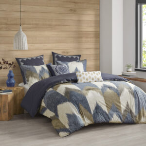 Elevate the beauty and style of your bedroom with the INK+IVY Alpine Comforter Mini Set. This cotton comforter set flaunts a sophisticated ikat chevron print on the face with a solid reverse to create a striking modern and elegant look. The 2 matching shams coordinate with the design of the cotton comforter to complete this dynamic bedding set. This comforter set is OEKO-TEX certified