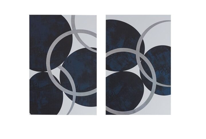 Make a statement in any room with the INK+IVY Celestial Orbit Navy by Artist Hutton. A striking abstract design of deep navy hues and silver metallic foiling stone shapes stand bold against a white background. The gel coating creates a glossy finish