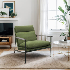 The Green Monte Accent Chair is the perfect update to a mid-century modern décor.  The  metal frame with solid wood armrests and high-density foam filling provide long-lasting support and comfort. Upholstered in a modern polyester green fabric