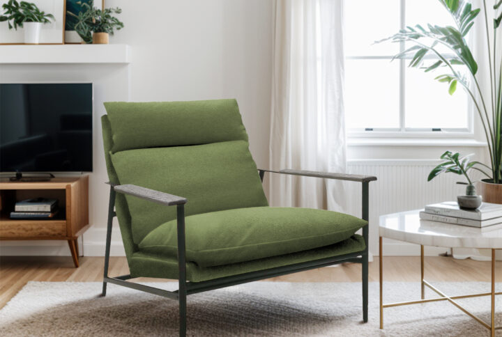 The Green Monte Accent Chair is the perfect update to a mid-century modern décor.  The  metal frame with solid wood armrests and high-density foam filling provide long-lasting support and comfort. Upholstered in a modern polyester green fabric