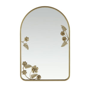 Elevate your space with the timeless elegance of the Adaline Arched Metal Floral Wall Mirror by Madison Park. Featuring intricate metal flowers and leaves finished in a luxurious metallic gold