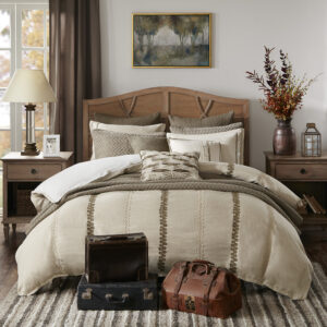 this linen feel polyester comforter set is designed to give a relaxed