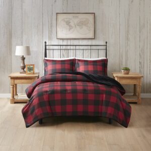 Wrap yourself in warmth and comfort with the Woolrich Bernston faux wool to faux fur down alternative comforter set. This set features a faux wool face with a printed plaid pattern