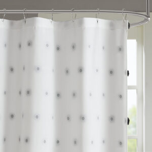 adding beautiful texture and a stylish update to any bathroom. Machine Washable for easy care; Each shower curtain measure 72"x72" and is finished with 12 button holes at the top making it easy to hang; hooks