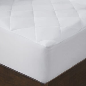 this mattress pad uses down alternative filling and has a waterproof laminated bottom