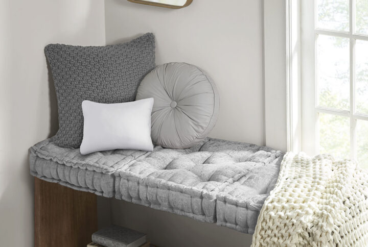 Create a cozy retreat anywhere in your home with our Intelligent Design Azza Chenille Square Floor Pillow Cushion. This floor pillow is featured in a soft grey color for the perfect feminine flair