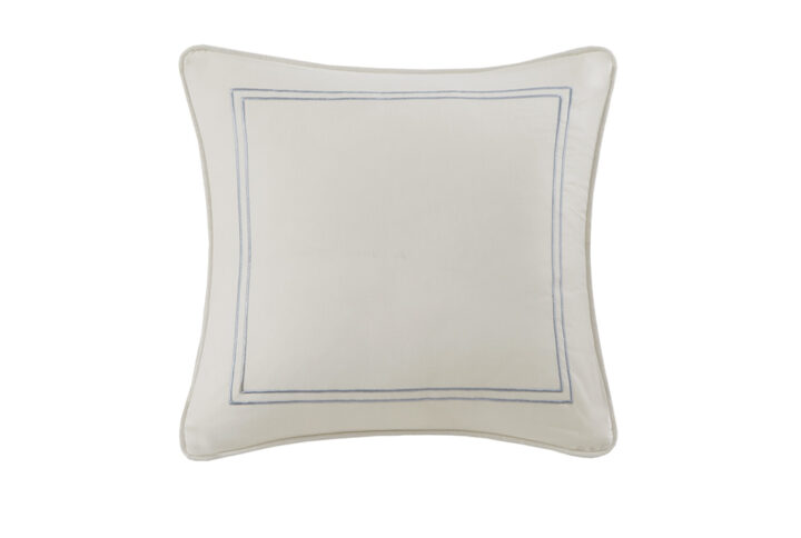 The Harbor House Chelsea bedding collection features a beautiful paisley print in soft blues and khaki on a soft ivory sateen fabric. This 100% cotton percale square pillow is an accessory to the Chelsea collection and features a beautiful