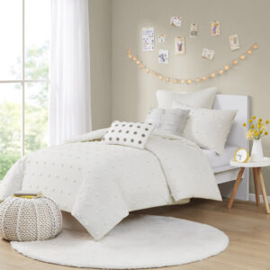 The Urban Habitat Brooklyn Cotton Jacquard Comforter Set features small tufted chenille dots that create a fresh shabby chic look. This comforter set brings a soft and charming update to your bedroom