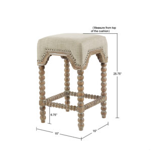 Bring an elegant farmhouse touch to your home with the Madison Park Christine Counter Stool. This square counter stool is upholstered in beautiful light grey fabric that features a bronze nail head trim for a rich accent. The solid wood turned legs and footrest displays a reclaimed grey wood finish to create a stunning transitional look. Accent your dining decor with this counter stool to complement your space with an elegant farmhouse allure. Assembly is required.