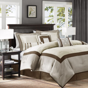 The Genevieve bedding collection creates a neutral feel to your space. This set is made from 100% polyester polyoni creating a sheen to the taupe