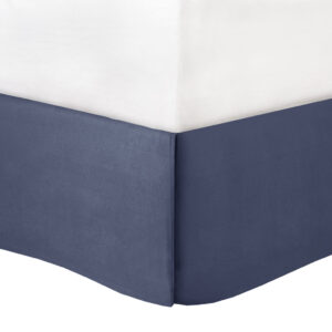 while the grey Euro shams are accented with graceful navy flanges to complete the transitional look. A solid navy bedskirt and 2 decorative pillows with embroidered details add the finishing touches to this hotel style bedding set. Hypoallergenic polyester filling in the comforter and pillows contains no allergens and is treated to be dustproof. Machine washable for easy care