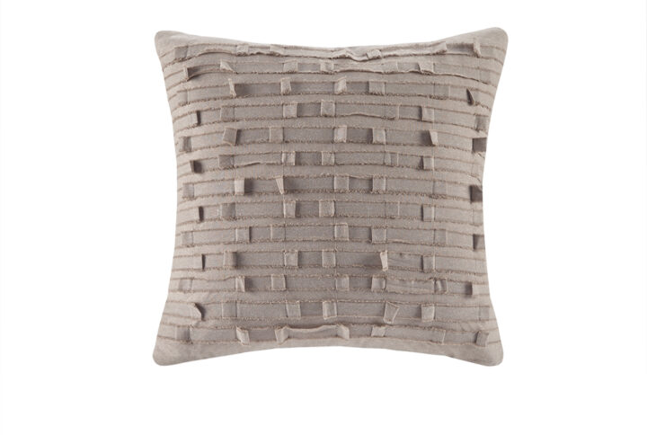 Add a touch of farmhouse flair to your decorwith the INK+IVY Kerala Cotton Square Pillow. This square decorative pillow features a taupe chambray jacquard fabric with fabric manipulation that creates a rich textural look and feel. A hidden zipper closure secures the hypoallergenic polyester filling and makes the cover easy to remove. Measuring 20”x20”