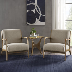 Sit back and relax in the comfort and mid-century style of the INK+IVY Novak Lounge Chair. This lounge chair features a soft upholstered seat and back. The upholstery is beautifully complemented by elm wood finish on the solid wood frame and round arms