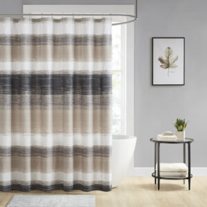 The Madison Park Essentials Saben Shower Curtain provides a modern update to your bedroom. A watercolor stripe print is beautifully displayed on the ultra-soft microfiber Shower Curtain. Bringing the best in health and wellness