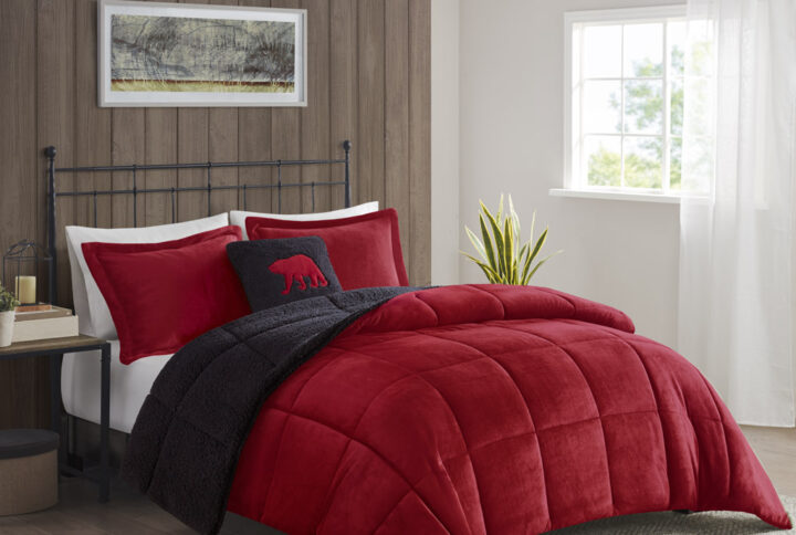 Bring the warmth and comfort of a cabin retreat to your bedroom with the Woolrich Alton Plush to Sherpa Down Alternative Comforter Set. Made from ultra-soft plush and reversing to a cozy berber