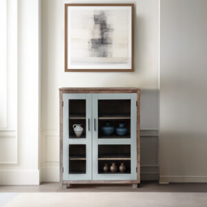 Add mid-century modern design to any room with the Chapel Hill Serena glass cabinet. 2 cabinet doors open to 6 adjustable shelves for versatility and an extra storage boost. The glass doors are the perfect backdrop to display your glassware