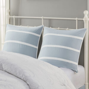 The Harbor House Crystal Beach Euro Sham offers a refreshing accent piece to your bed. This cotton Euro sham features embroidered white striping across the soft blue fabric