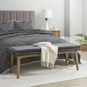 Complete your bedroom or entryway with the simple charm of the INK+IVY April Mid-Century Upholstered Accent Bench. This accent bench features a comfortable foam padded seat upholstered in a multi-hued grey fabric