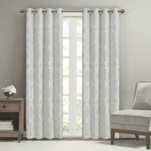 Our SunSmart Amelia Knitted Jacquard Paisley Total Blackout Grommet Top Curtain Panel adds the perfect touch of traditional elegance to your home. This total blackout white curtain features an intricate paisley design on a heavy textured jacquard fabric