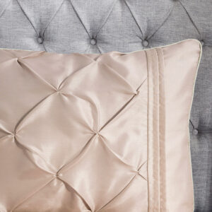 soft blush color makes this set easy to accessorize your bedroom. The collection is made from 100% polyester polyoni and has pieced fabric sewn together to give this set dimension. It is finished with a smooth edge of fabric that creates a beautiful border around this comforter. Items in the set may come in a rolled or compressed packaging