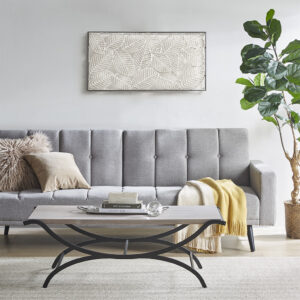 Elevate your living room with the simple and clean style of the INK+IVY Wilson Coffee Table. The rectangular coffee table features a white solid wood veneer top with a black trestle metal base that creates a modern contrasting look. Make a bold statement by incorporating this stunning coffee table to your home. Assembly required